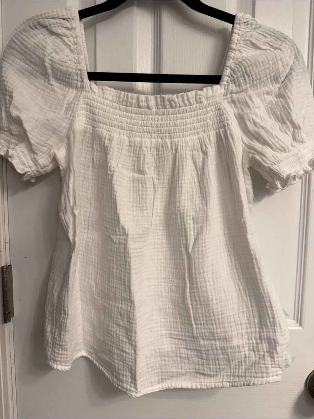 J.Crew Women’s White Smocked Square-Neck Top
